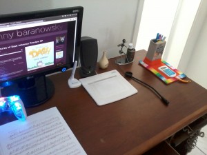 There's always some sheet music on my desk. In this case, Taffanel &amp; Gaubert flute method.
